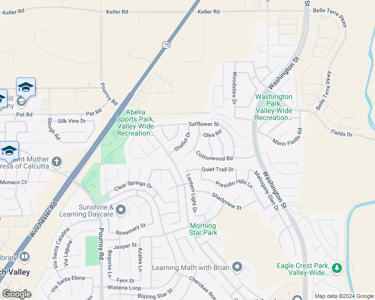 map of restaurants, bars, coffee shops, grocery stores, and more near 34699 Chinaberry Drive in Winchester