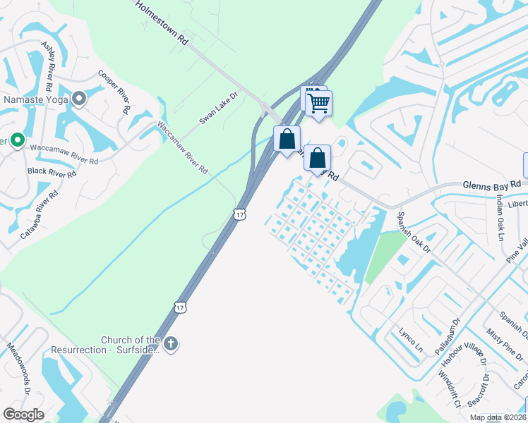 map of restaurants, bars, coffee shops, grocery stores, and more near 2274 Huntingdon Drive in Surfside Beach