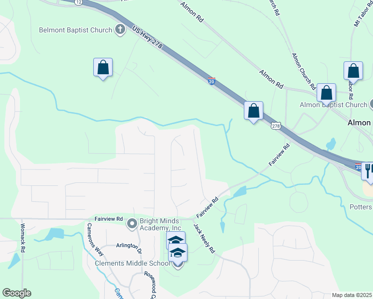 map of restaurants, bars, coffee shops, grocery stores, and more near 35 Parc Lane in Covington