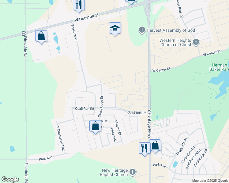 map of restaurants, bars, coffee shops, grocery stores, and more near 701 Swan Ridge Drive in Sherman