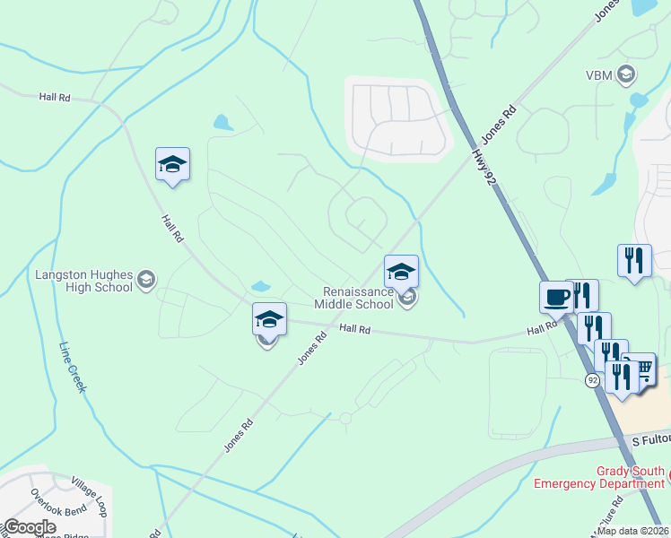 map of restaurants, bars, coffee shops, grocery stores, and more near 5035 Estonian Drive in Fairburn