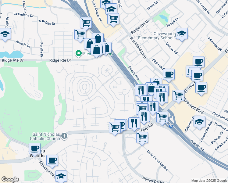 map of restaurants, bars, coffee shops, grocery stores, and more near 2137 Ronda Granada in Laguna Woods
