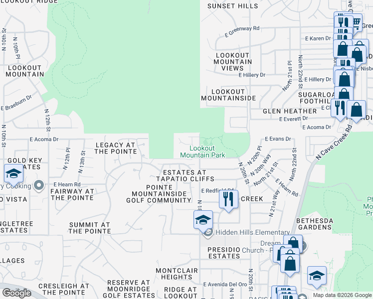 map of restaurants, bars, coffee shops, grocery stores, and more near 1709 East Gelding Drive in Phoenix