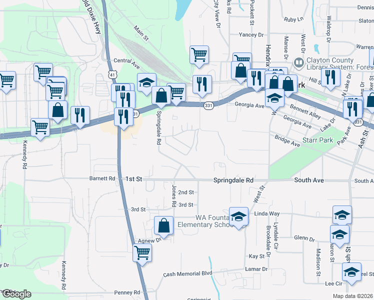 map of restaurants, bars, coffee shops, grocery stores, and more near 170 Governors Drive in Forest Park