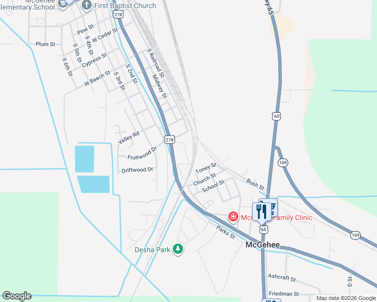 map of restaurants, bars, coffee shops, grocery stores, and more near 1208 Short Railroad Street in McGehee