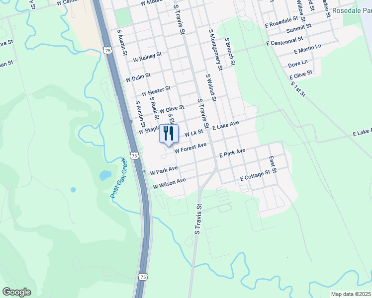 map of restaurants, bars, coffee shops, grocery stores, and more near 221 West Lake Avenue in Sherman