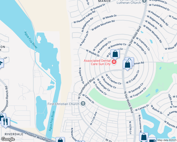 map of restaurants, bars, coffee shops, grocery stores, and more near 10822 West Tropicana Circle in Sun City