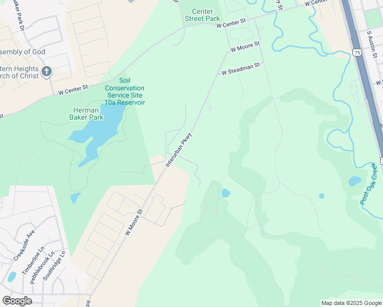 map of restaurants, bars, coffee shops, grocery stores, and more near 1800 West Moore Street in Sherman