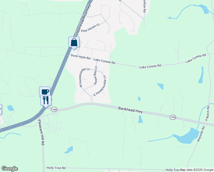 map of restaurants, bars, coffee shops, grocery stores, and more near 115 East Honeysuckle Lane in Carrollton