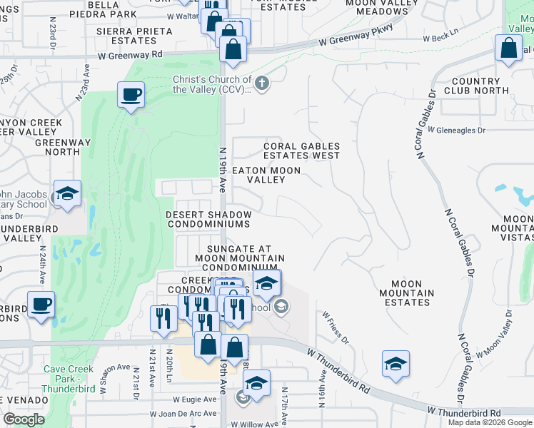 map of restaurants, bars, coffee shops, grocery stores, and more near 14438 North 17th Avenue in Phoenix