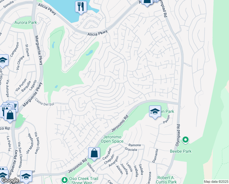 map of restaurants, bars, coffee shops, grocery stores, and more near 28116 Calle Casal in Mission Viejo
