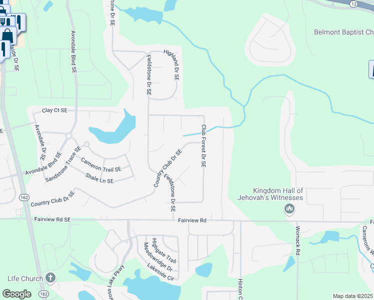 map of restaurants, bars, coffee shops, grocery stores, and more near 2599 Country Club Drive Southeast in Conyers