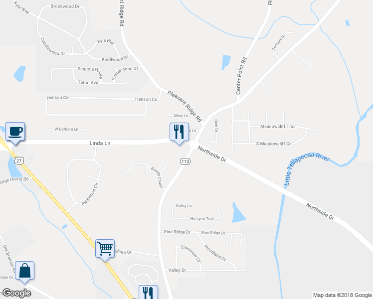 map of restaurants, bars, coffee shops, grocery stores, and more near 10 Linda Lane in Carrollton