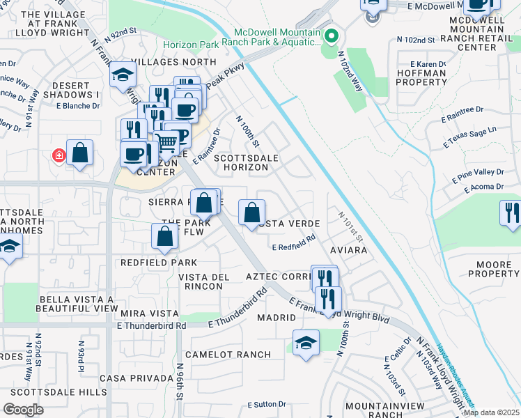 map of restaurants, bars, coffee shops, grocery stores, and more near 9862 East Evans Drive in Scottsdale