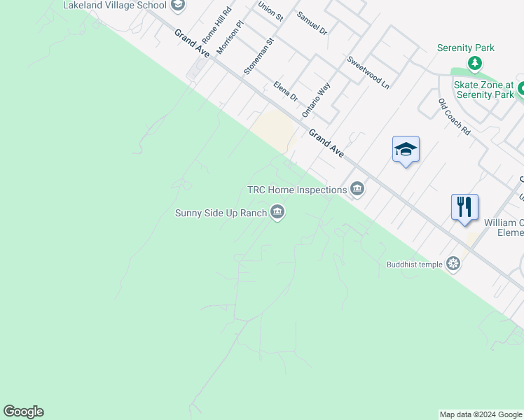 map of restaurants, bars, coffee shops, grocery stores, and more near 34655 Borchard Road in Lake Elsinore