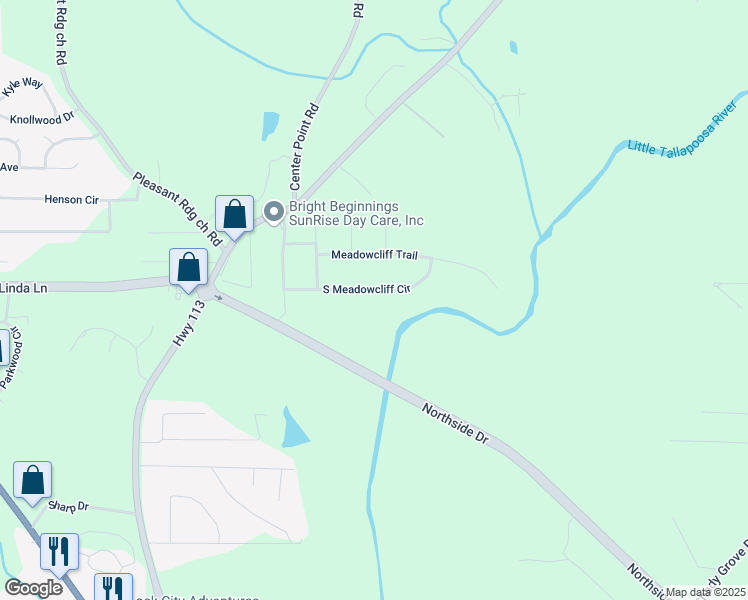 map of restaurants, bars, coffee shops, grocery stores, and more near 115 South Meadowcliff Circle in Carrollton