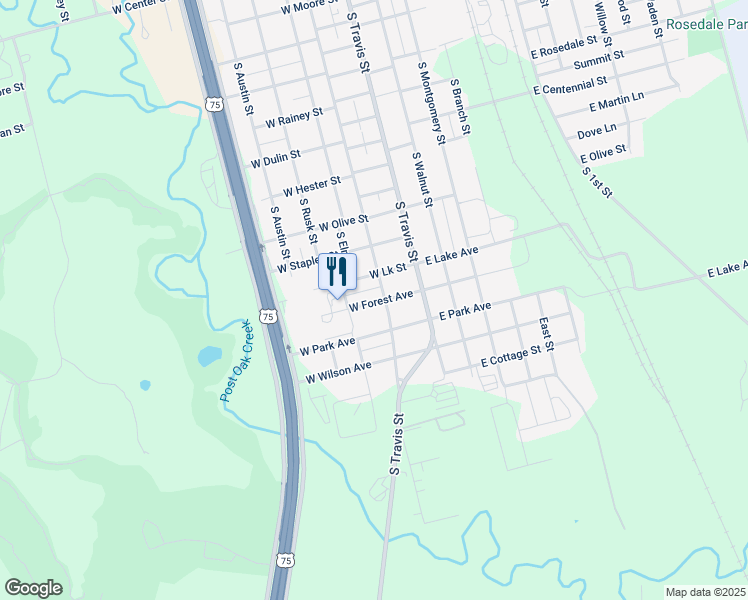 map of restaurants, bars, coffee shops, grocery stores, and more near 221 West Lake Avenue in Sherman