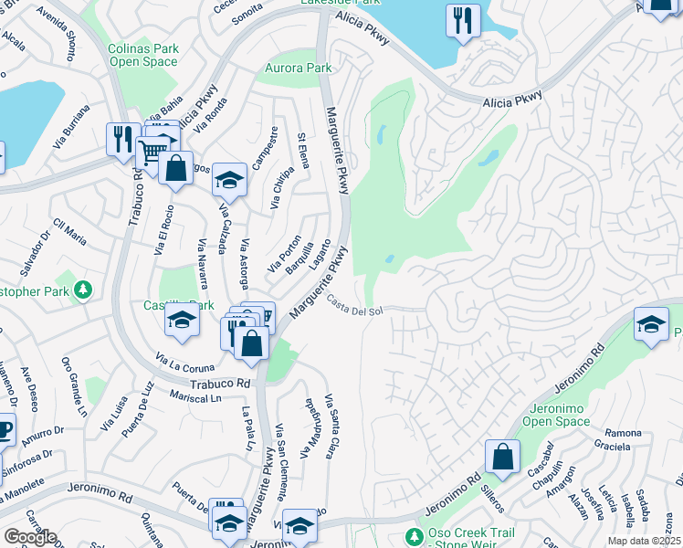 map of restaurants, bars, coffee shops, grocery stores, and more near 23792 Marguerite Parkway in Mission Viejo