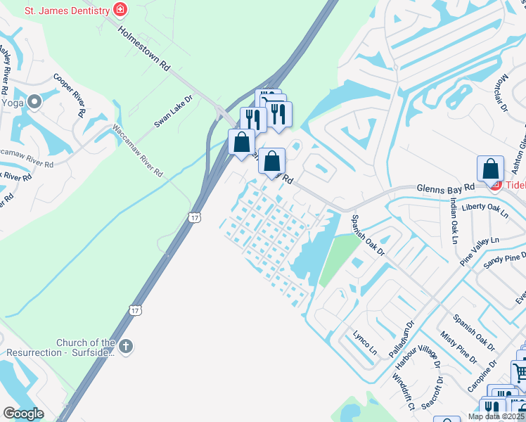 map of restaurants, bars, coffee shops, grocery stores, and more near 2281D Andover Drive in Surfside Beach