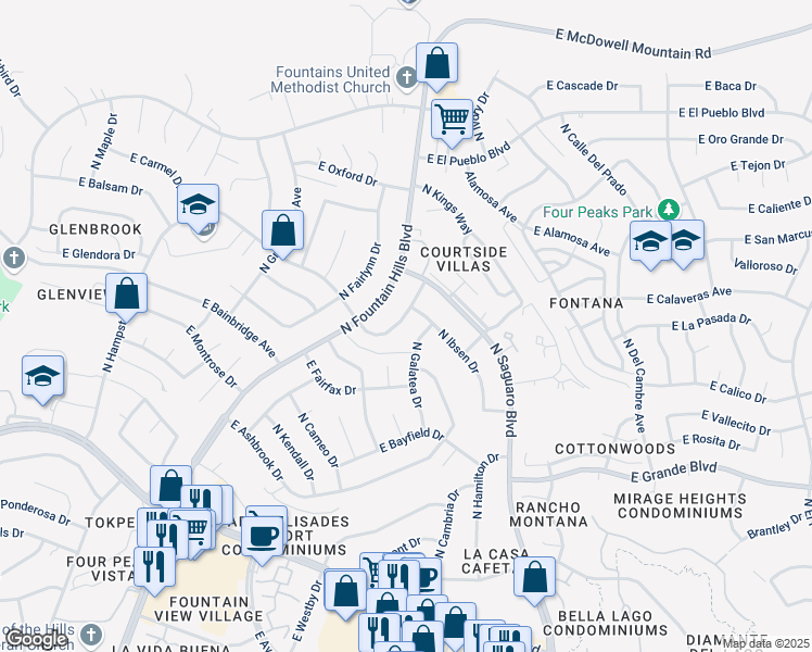 map of restaurants, bars, coffee shops, grocery stores, and more near 14458 North Sherwood Drive in Fountain Hills