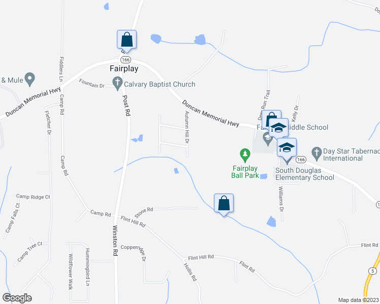 map of restaurants, bars, coffee shops, grocery stores, and more near 6942 Autumn Hill Drive in Douglasville