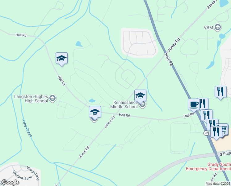 map of restaurants, bars, coffee shops, grocery stores, and more near 5035 Estonian Drive in Fairburn