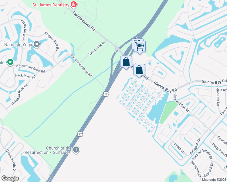 map of restaurants, bars, coffee shops, grocery stores, and more near 400 Waccamaw River Road in Myrtle Beach
