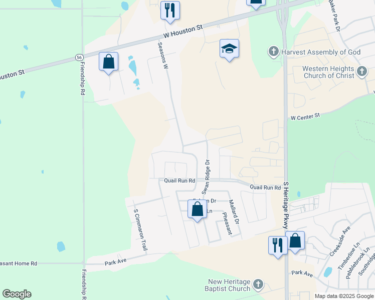 map of restaurants, bars, coffee shops, grocery stores, and more near 602 Seasons West in Sherman