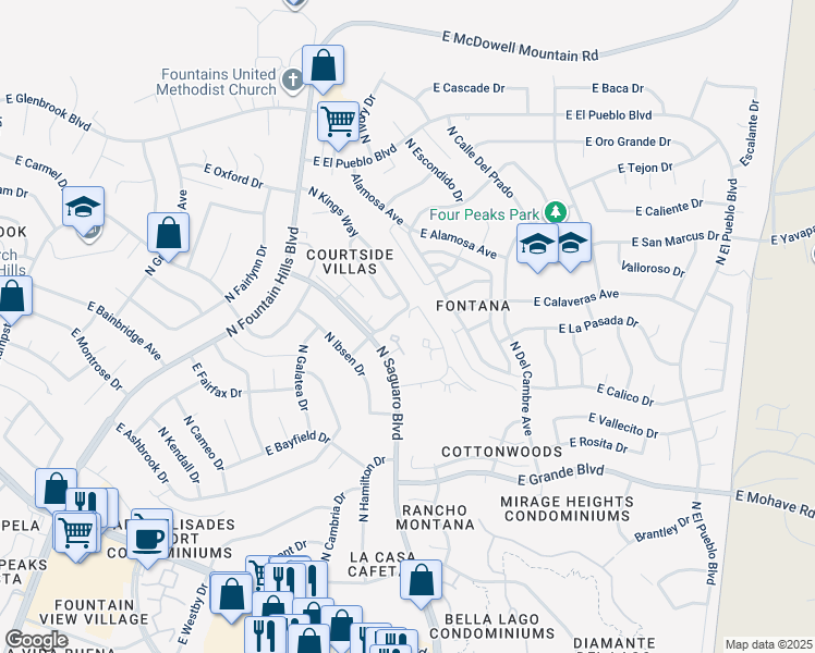 map of restaurants, bars, coffee shops, grocery stores, and more near 16894 Sterling Way in Fountain Hills