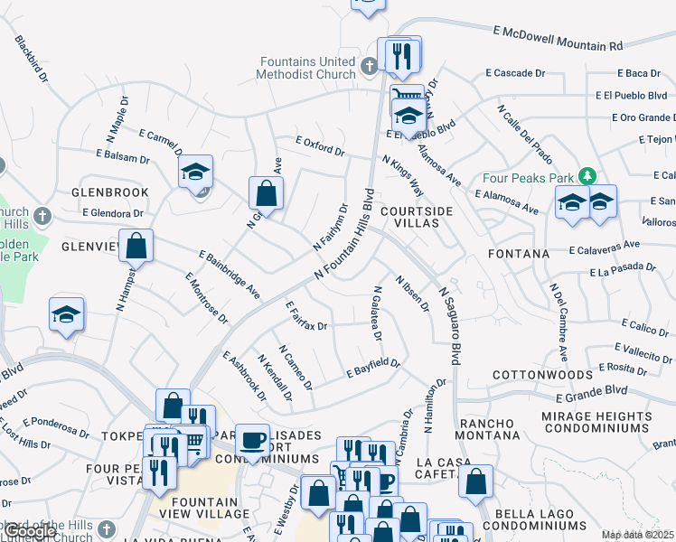 map of restaurants, bars, coffee shops, grocery stores, and more near 14440 North Fountain Hills Boulevard in Fountain Hills