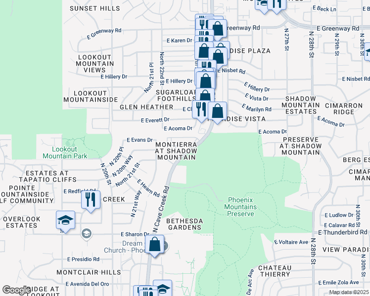map of restaurants, bars, coffee shops, grocery stores, and more near 2334 East Gelding Drive in Phoenix