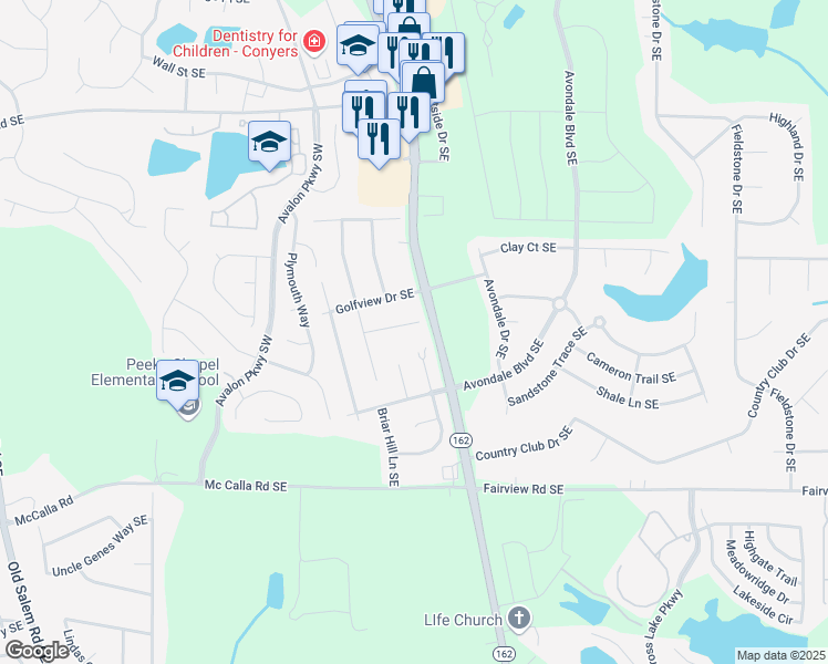 map of restaurants, bars, coffee shops, grocery stores, and more near 2140 Fieldstone View Court Southeast in Conyers