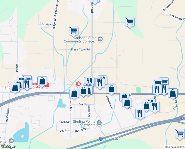 map of restaurants, bars, coffee shops, grocery stores, and more near 1623 Coleman Road in Oxford