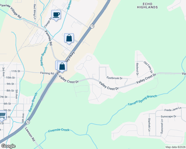 map of restaurants, bars, coffee shops, grocery stores, and more near 634 Valley Crest Drive in Birmingham