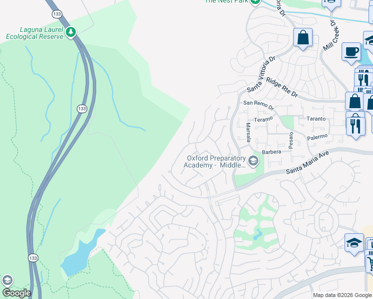map of restaurants, bars, coffee shops, grocery stores, and more near 5058 Avenida Del Sol in Laguna Woods
