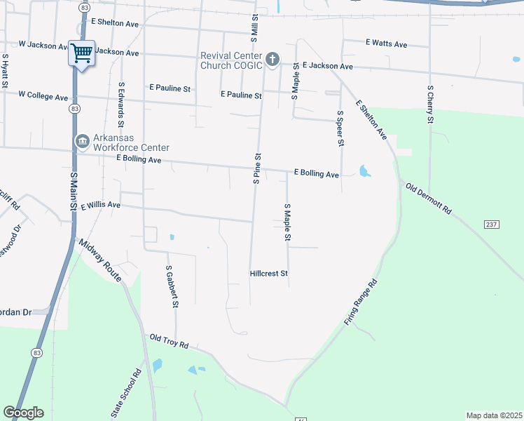 map of restaurants, bars, coffee shops, grocery stores, and more near 663 South Pine Street in Monticello