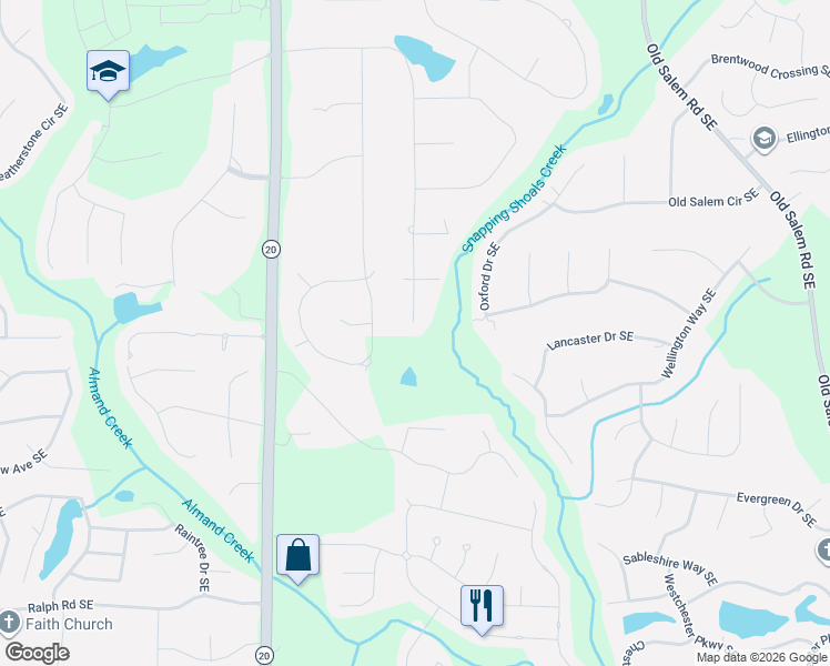 map of restaurants, bars, coffee shops, grocery stores, and more near 1285 Vineyard Drive Southeast in Conyers