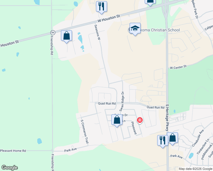 map of restaurants, bars, coffee shops, grocery stores, and more near 602 Seasons West in Sherman
