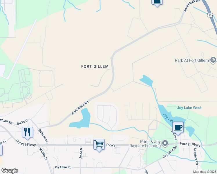 map of restaurants, bars, coffee shops, grocery stores, and more near 2000 Anvil Block Road in Ellenwood