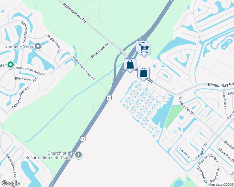 map of restaurants, bars, coffee shops, grocery stores, and more near 400 Waccamaw River Road in Myrtle Beach