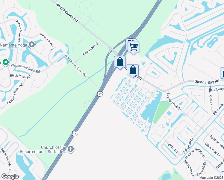 map of restaurants, bars, coffee shops, grocery stores, and more near 2274 Huntingdon Drive in Surfside Beach