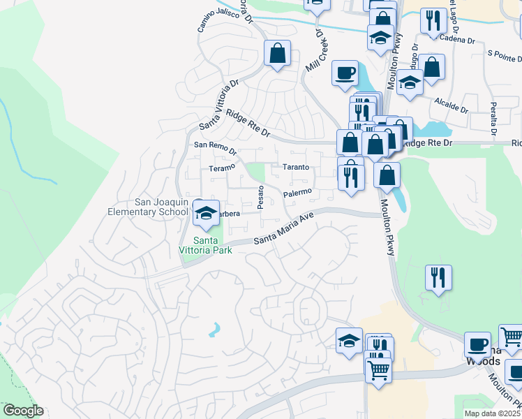 map of restaurants, bars, coffee shops, grocery stores, and more near 22341 Savona in Laguna Hills