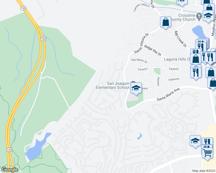 map of restaurants, bars, coffee shops, grocery stores, and more near 5260 Duenas in Laguna Woods