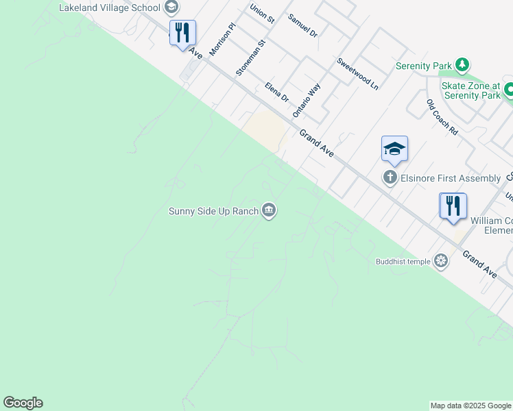 map of restaurants, bars, coffee shops, grocery stores, and more near 34655 Borchard Road in Lake Elsinore