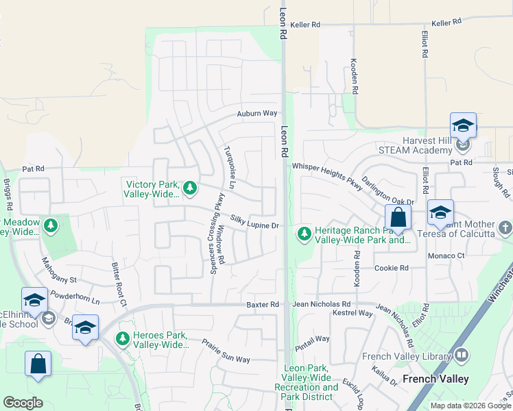 map of restaurants, bars, coffee shops, grocery stores, and more near 34704 Bright Pine Way in Menifee
