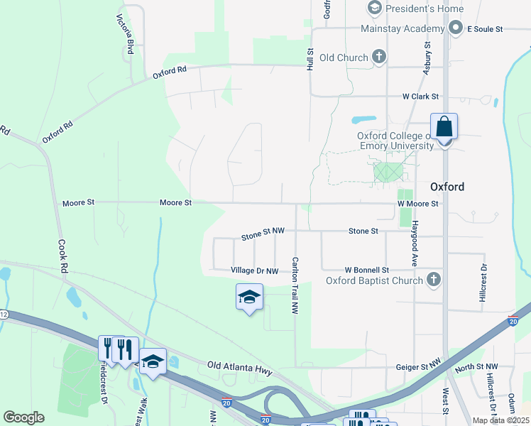 map of restaurants, bars, coffee shops, grocery stores, and more near 515 Moore Street in Oxford