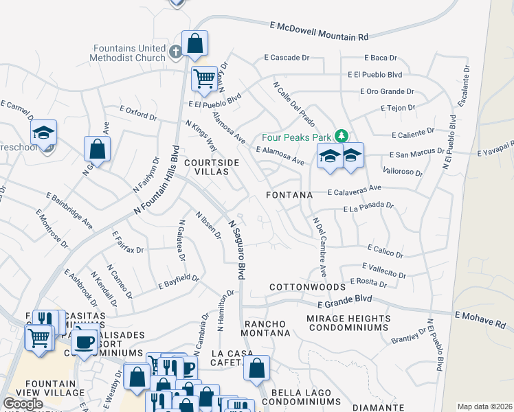 map of restaurants, bars, coffee shops, grocery stores, and more near 14444 Yerba Buena Way in Fountain Hills