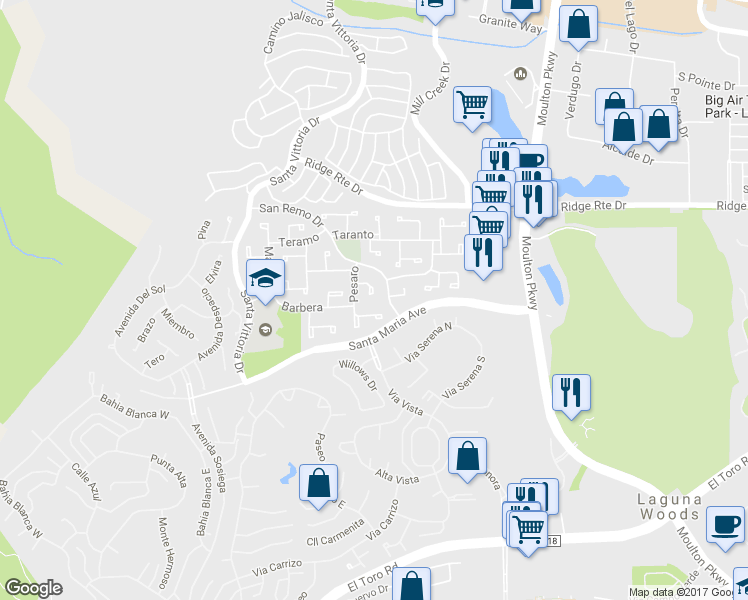 map of restaurants, bars, coffee shops, grocery stores, and more near 22441 Lombardi in Laguna Hills