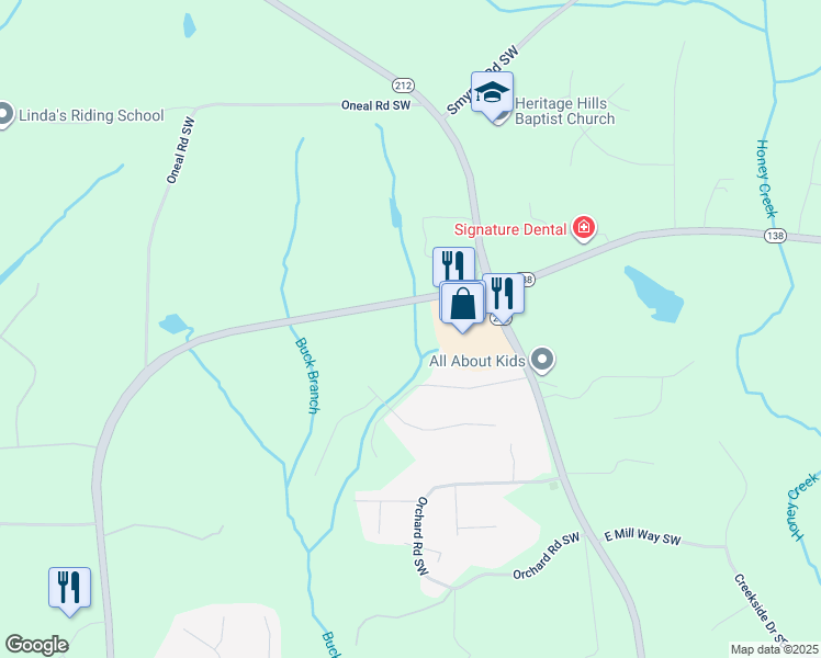 map of restaurants, bars, coffee shops, grocery stores, and more near 2950 Georgia 138 in Conyers