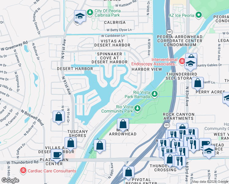 map of restaurants, bars, coffee shops, grocery stores, and more near 14536 North 87th Drive in Peoria